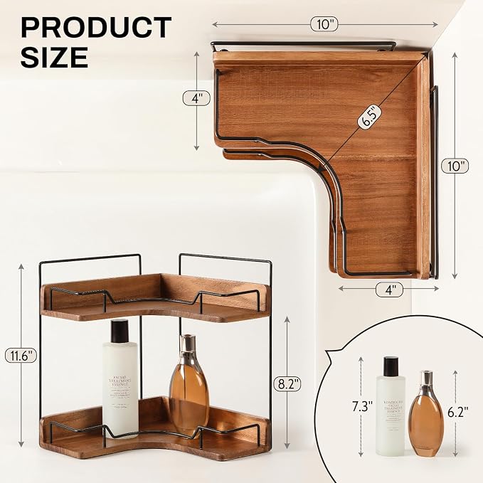 Wooden countertop storage organizer with two open shelf levels