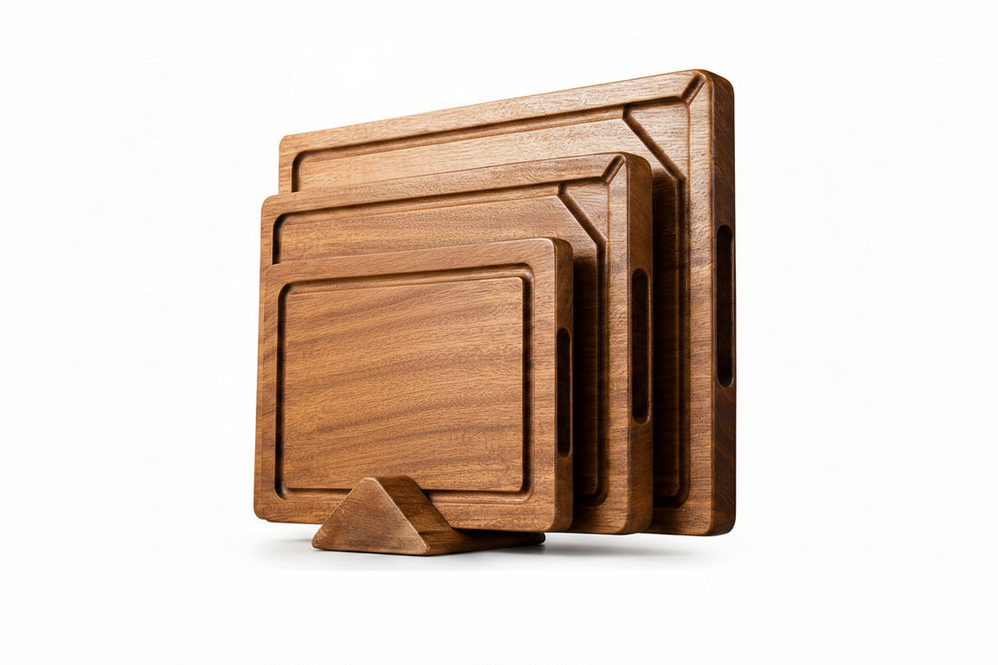 Wooden cutting board set of three with deep juice grooves