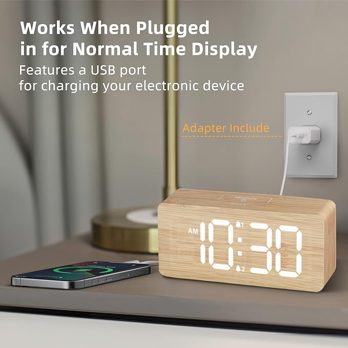 Wooden desk clock with large numbers for bedroom and living room