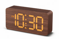 Wooden digital alarm clock with large number display for bedside table