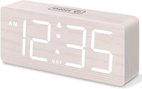 Wooden digital alarm clock with large number display for bedroom