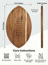 Wooden football serving board for snacks and appetizers