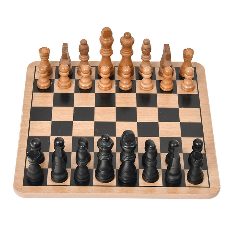 Portable Wooden Game Board for Chess, Checkers, and Tic-Tac-Toe
