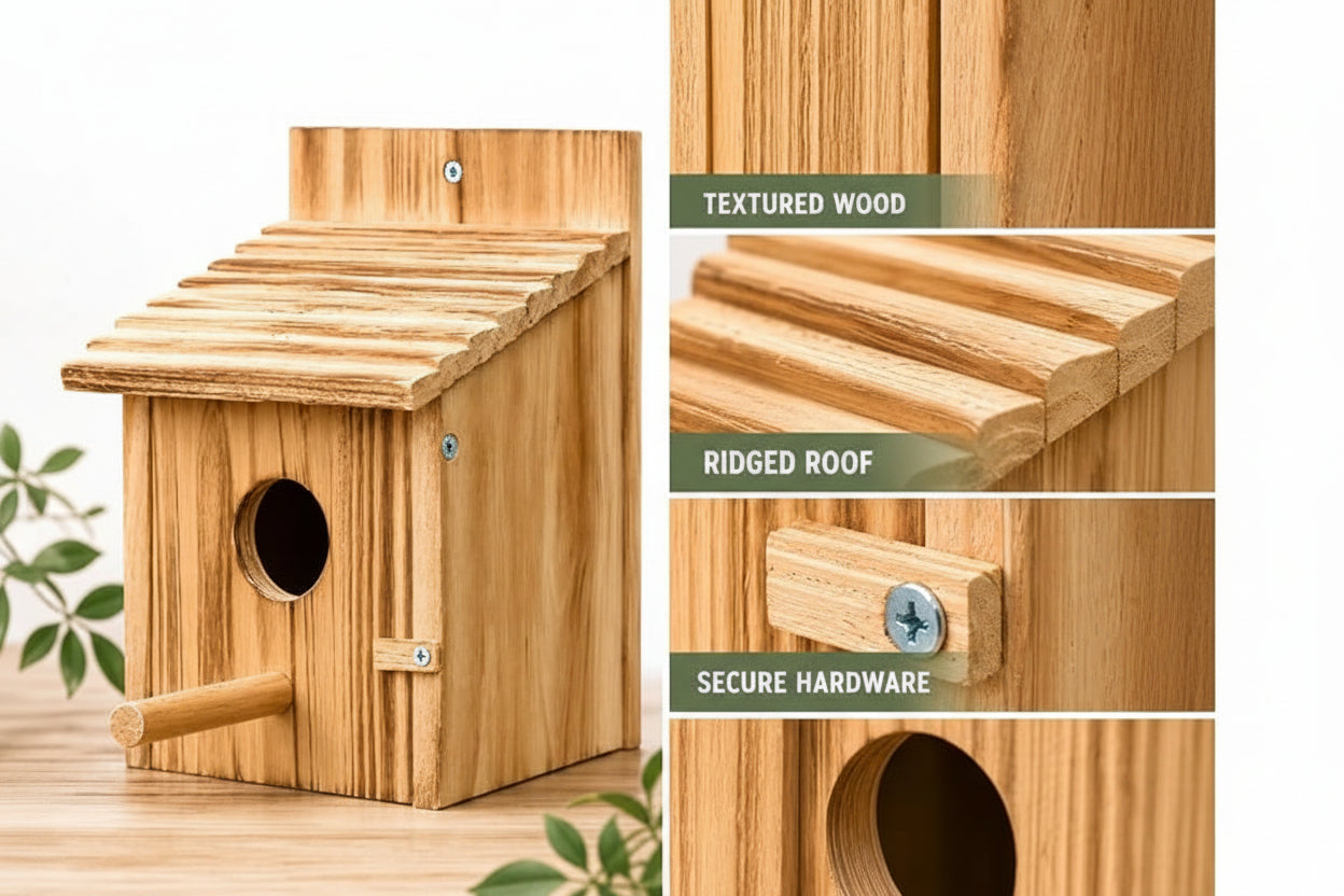 Wooden Garden Bird House with Pole for Small Bird Nesting and Outdoor