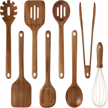 8-piece acacia wood kitchen utensils set for everyday cooking
