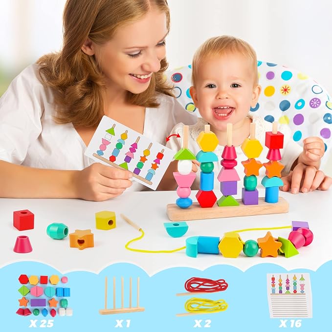 wooden lacing beads toy for toddlers improving fine motor skills