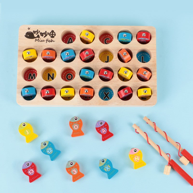 Wooden magnetic fishing game toy ABC learning for kids