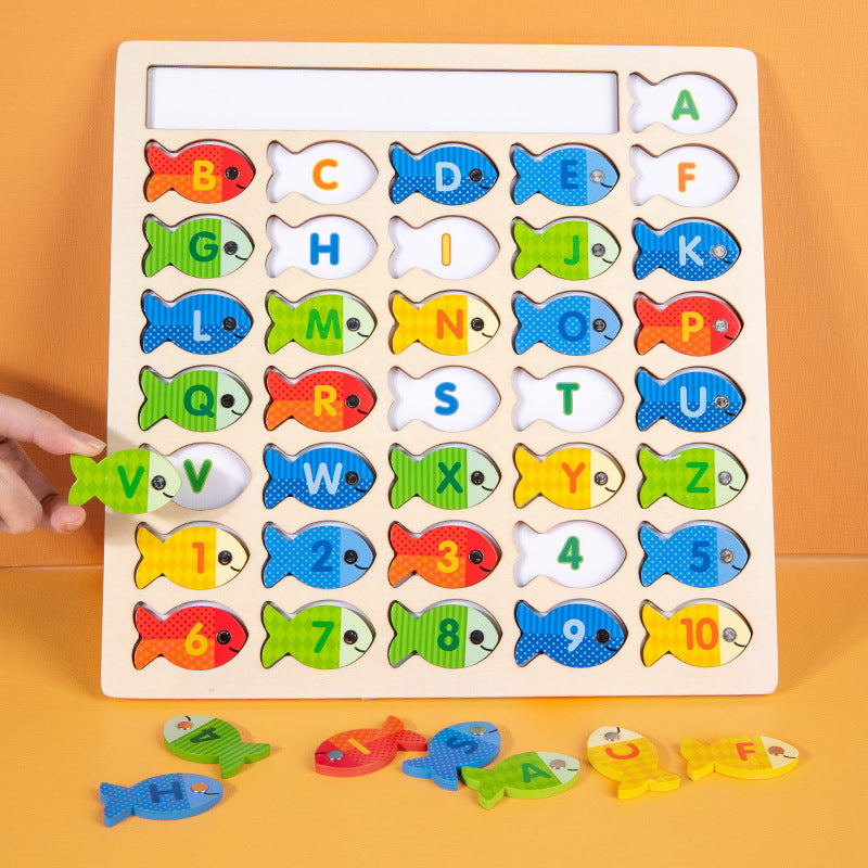 Wooden magnetic fishing puzzle toy for toddlers learning