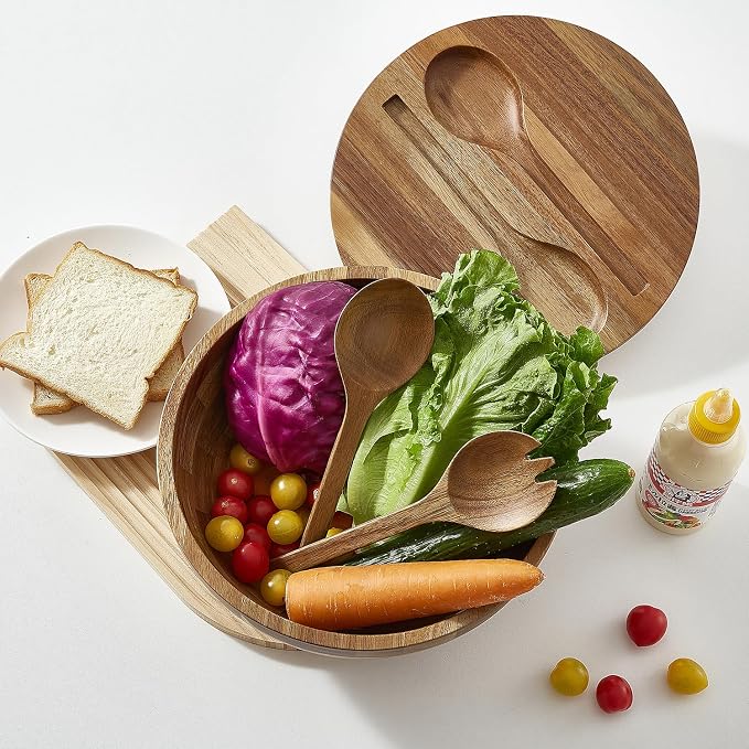 Large wooden serving bowl suitable for pasta and meals