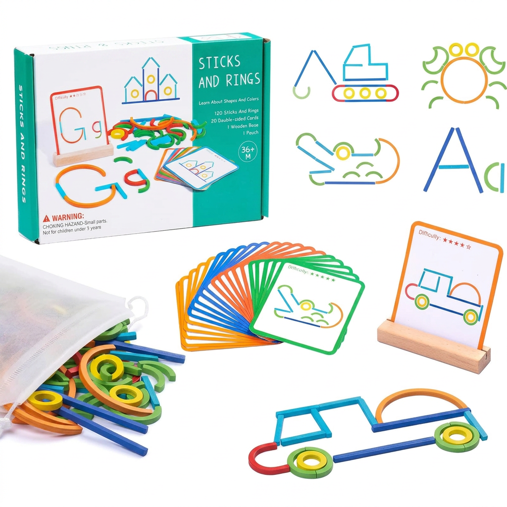 Wooden pattern blocks tangram puzzle montessori STEM toy for kids 3-5 years