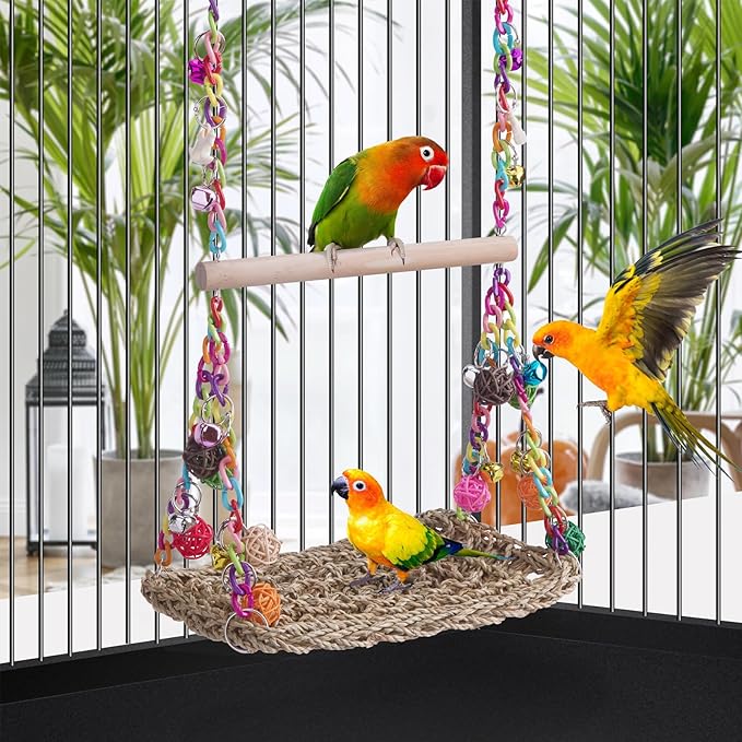 wooden perch bird swing toy for cage enrichment