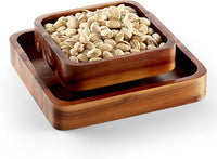 Wooden pistachio snack bowl with separate shell storage compartment
