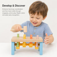 Wooden pounding bench toy with mallet for toddlers hands-on learning and play