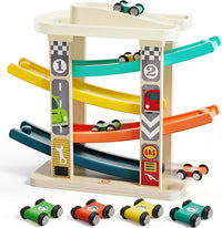 wooden race track car ramp toy for toddlers with mini c