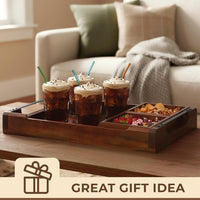 Sectional wooden serving platter for fruit cheese and crackers