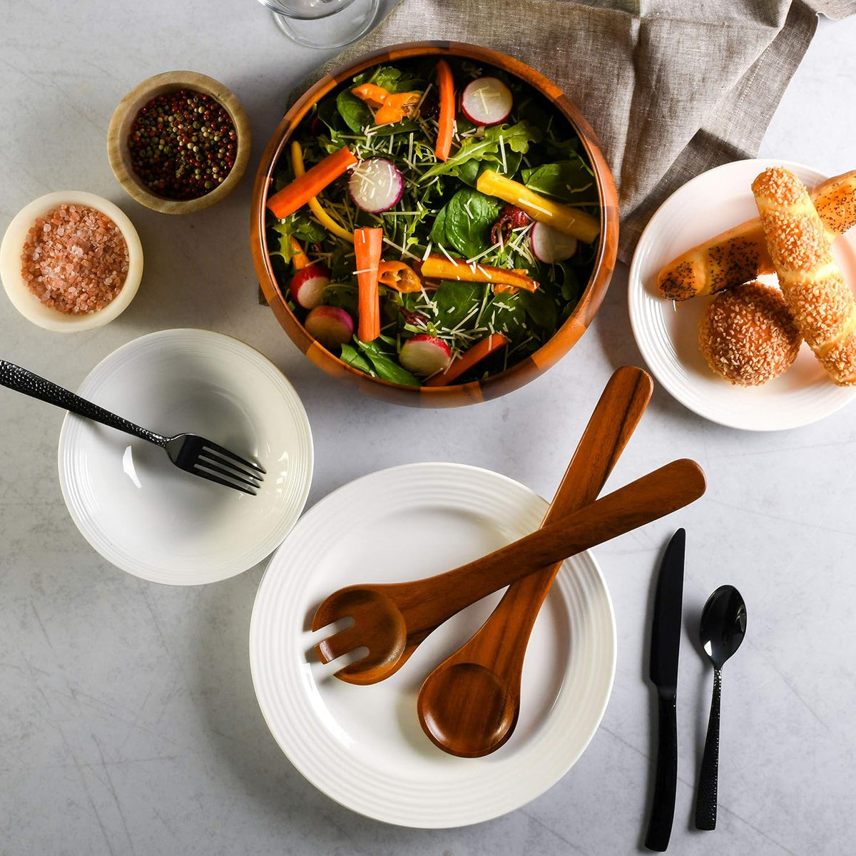 Wooden serving bowl set for snacks and side dishes
