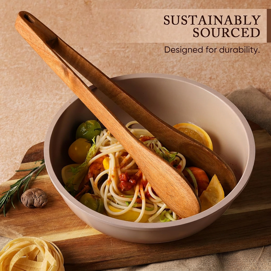 Wooden spoon and spatula set made from natural acacia wood