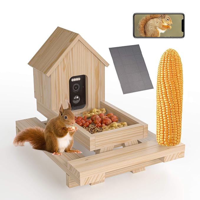 Wooden Squirrel Feeder With Outdoor Wall Mounted Design