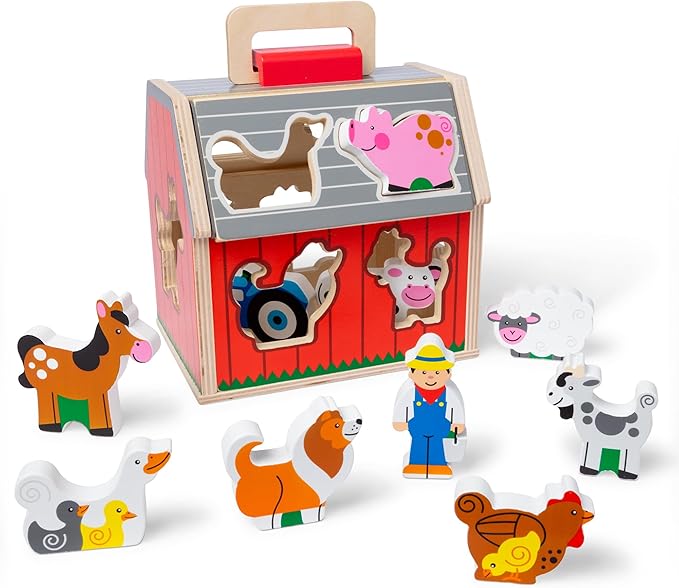 Wooden toy barn playset with farm animals for toddlers imaginative play