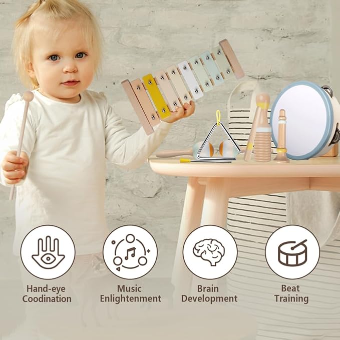 Wooden xylophone close up baby toy colorful bars safe musical instrument for toddlers