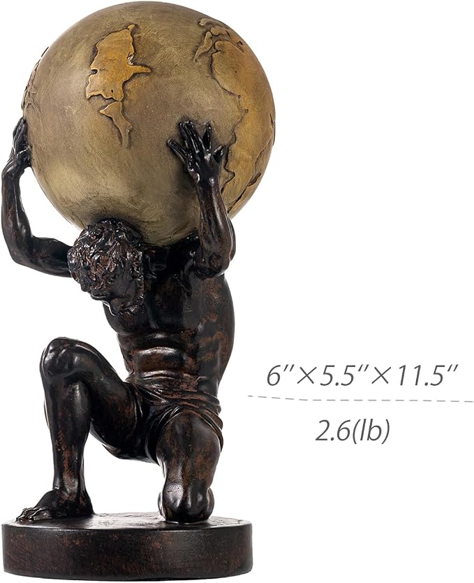 Atlas world holding figurine placed on an office desk