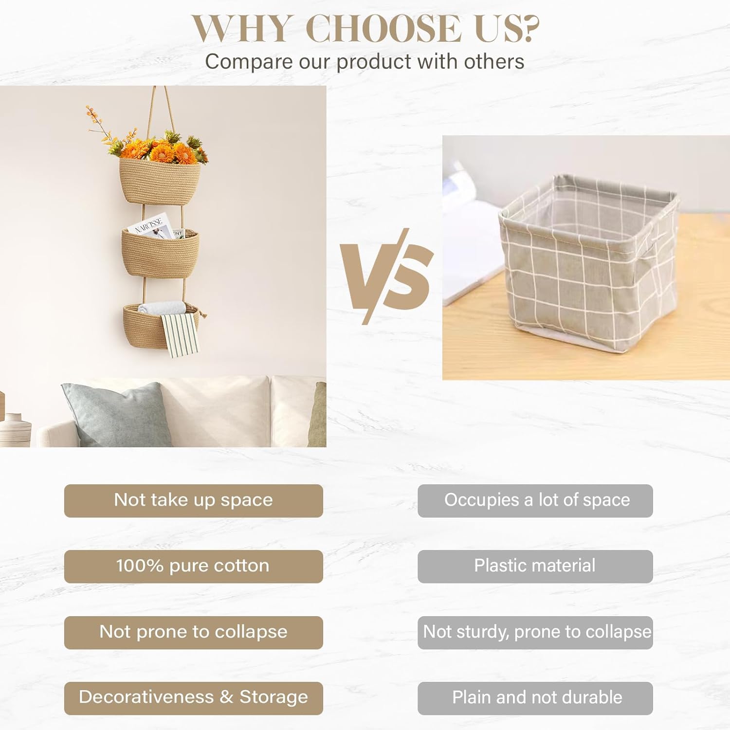 woven cotton hanging organizer for kitchen bathroom and bedroom storage