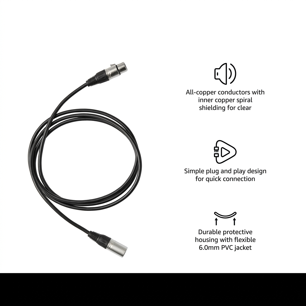 Close-up of XLR male and female connectors for high-quality audio transmission with secure connection