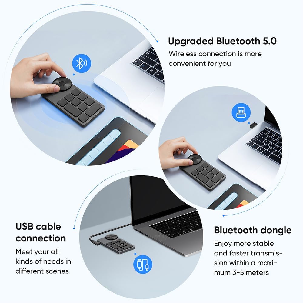 Artist using XPPen ACK05 remote with drawing tablet for digital art