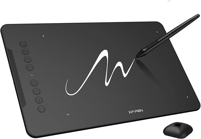 XPPen Deco 01 V3 drawing tablet front view with stylus and shortcut keys