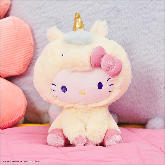 Yellow Hello Kitty unicorn plush toy for playtime and cuddles