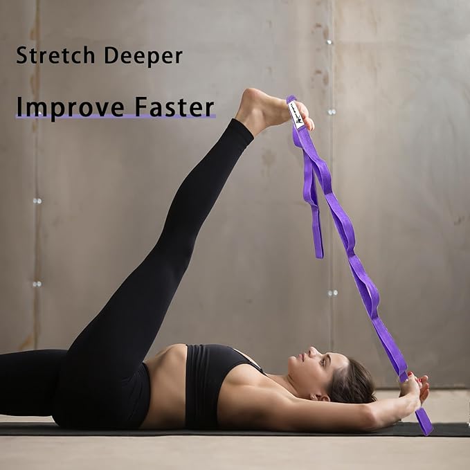 Yoga stretch strap made with non-elastic fabric for fitness routines