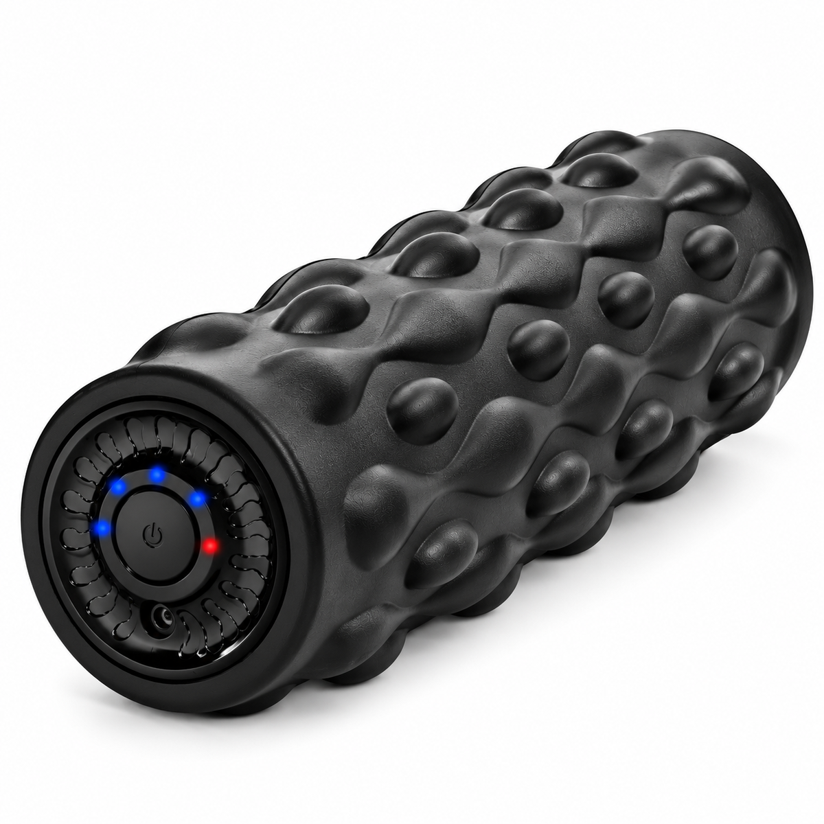 Massage accessory positioned beside a yoga mat for stretching sessions.