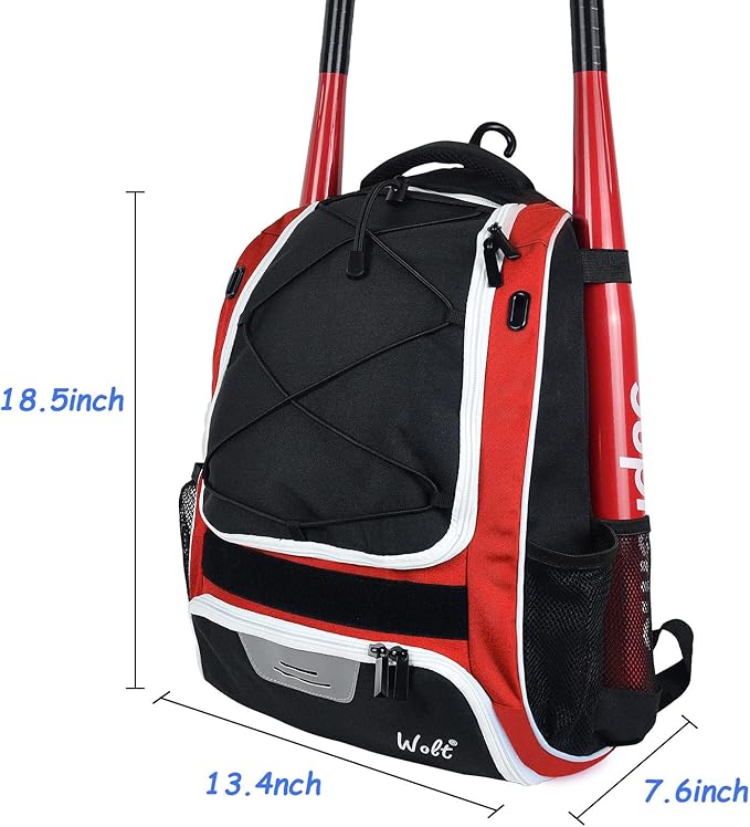 Youth baseball gear backpack for T-ball and softball with large main compartment