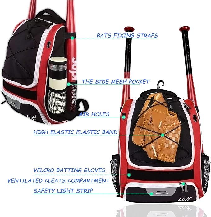 Youth softball backpack with separate shoes compartment for clean storage