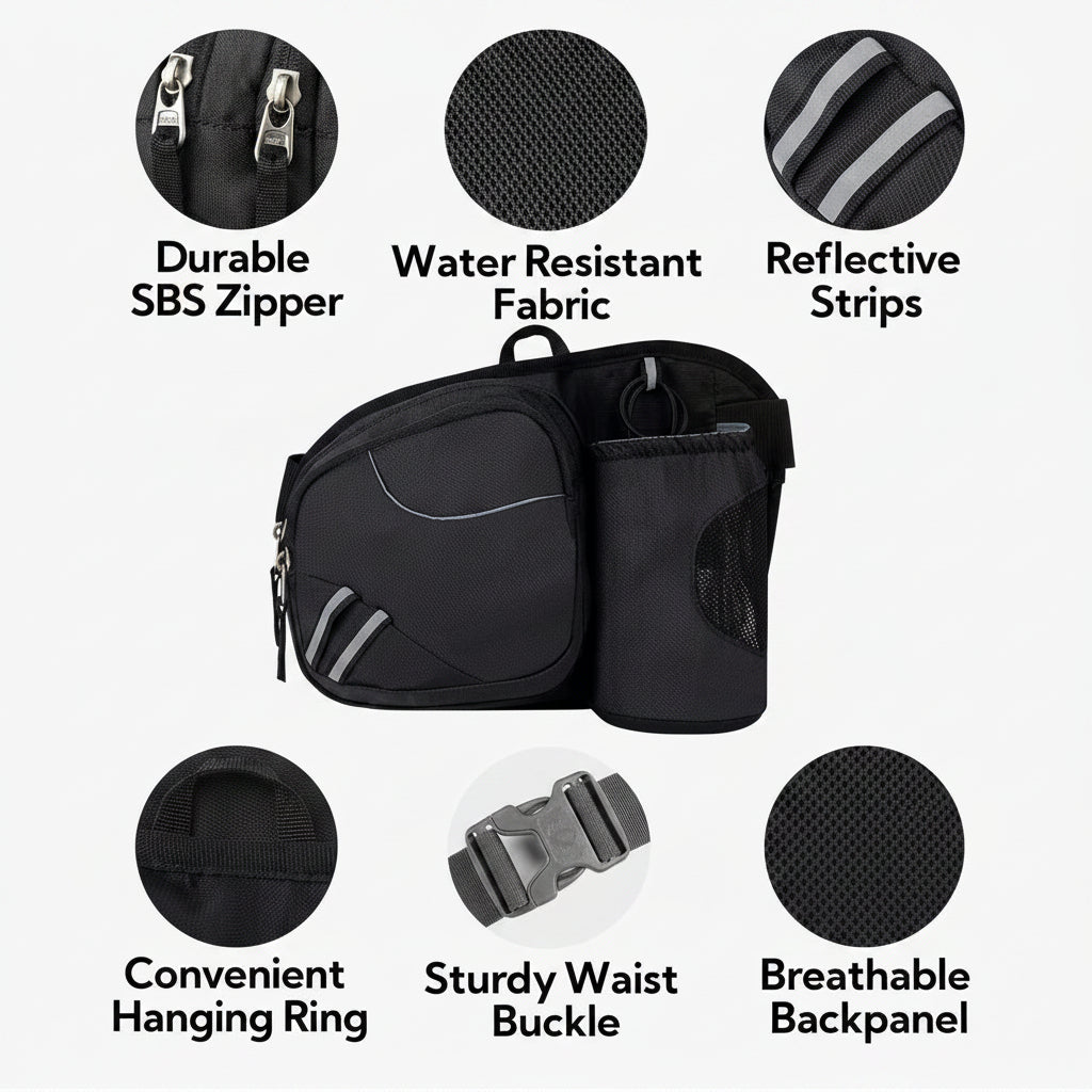 Zippered adjustable belt bag for everyday outdoor activities