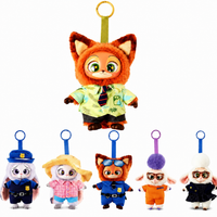 A set of five plush character keychain toys displayed on a white background, featuring a large orange fox character 